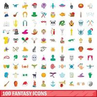 100 fantasie iconen set, cartoon stijl vector