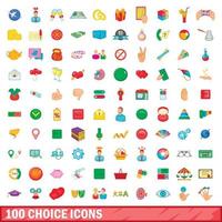 100 keuze iconen set, cartoon stijl vector