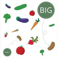 match de groenten op maat groot of klein. educatief spel voor kinderen. vector