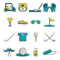 golf pictogrammen instellen symbolen, cartoon stijl vector