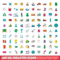 100 olie-industrie iconen set, cartoon stijl vector