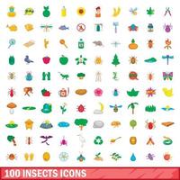 100 insecten iconen set, cartoon stijl vector