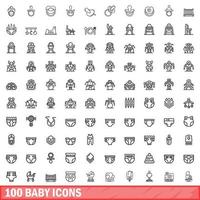100 baby iconen set, Kaderstijl vector