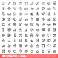 100 merk iconen set, Kaderstijl vector