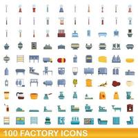 100 fabriek iconen set, cartoon stijl vector