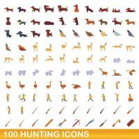 100 jacht iconen set, cartoon stijl vector