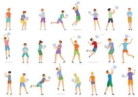 kinderen spelen volleybal iconen set, cartoon stijl vector