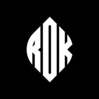 rok cirkel letter logo-ontwerp met cirkel en ellipsvorm. rok ellipsletters met typografische stijl. de drie initialen vormen een cirkellogo. rok cirkel embleem abstracte monogram brief mark vector. vector