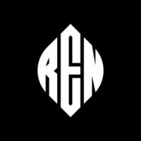 ren cirkel letter logo ontwerp met cirkel en ellipsvorm. ren ellipsletters met typografische stijl. de drie initialen vormen een cirkellogo. ren cirkel embleem abstracte monogram brief mark vector. vector