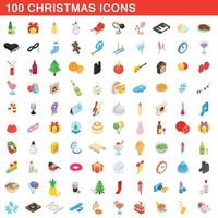 100 kerst iconen set, isometrische 3D-stijl vector