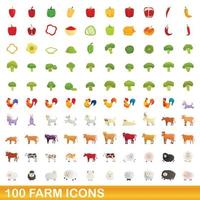 100 boerderij iconen set, cartoon stijl vector