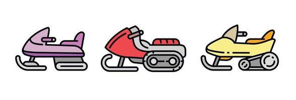 sneeuwscooter iconen set, Kaderstijl vector