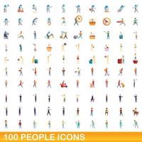 100 mensen iconen set, cartoon stijl vector