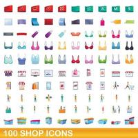 100 winkel iconen set, cartoon stijl vector