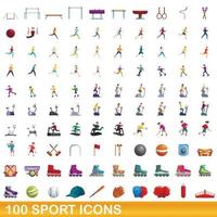 100 sport iconen set, cartoon stijl vector