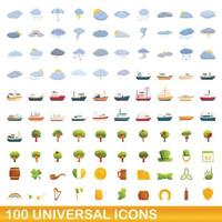 100 universele iconen set, cartoon stijl vector