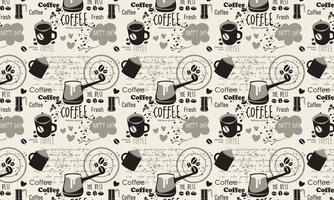 handgetekende koffie naadloos patroon met belettering vector