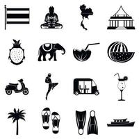Thailand iconen set, eenvoudige stijl vector