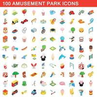 100 pretpark iconen set, isometrische 3D-stijl vector