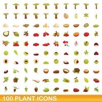 100 planten iconen set, cartoon stijl vector