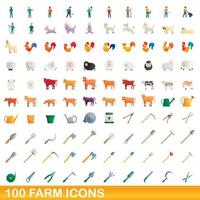 100 boerderij iconen set, cartoon stijl vector