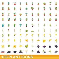 100 planten iconen set, cartoon stijl vector