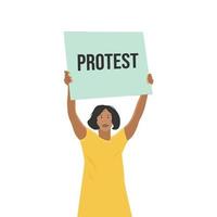 een zwarte vrouw protesteert met een poster vector