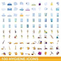 100 hygiëne iconen set, cartoon stijl vector