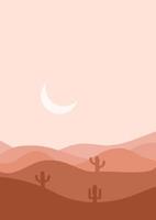 woestijn platte landschap vectorillustratie. zonsondergang woestijn en cactus landschap illustration.mountains en cactus in platte cartoon stijl. vector