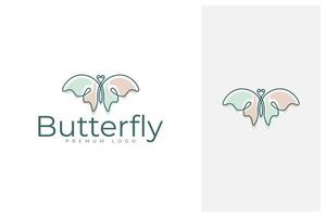 schoonheid kleurrijk vliegend vlinderlogo met eenvoudige minimalistische monoline-stijl voor lijntekeningen vector