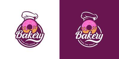 embleem badge stempel sticker bakkerij logo ontwerp met donut en koksmuts vector