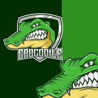 logo ontwerp vectorillustratie van een krokodil mascotte. esport-logo krokodil in badge. heel goed voor het team vector