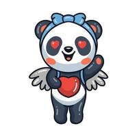 schattige kleine panda engel cartoon met hart vector