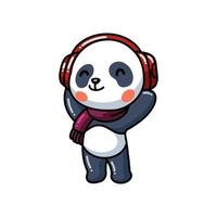 schattige kleine panda die muziek luistert met cartoon hoofdtelefoon vector