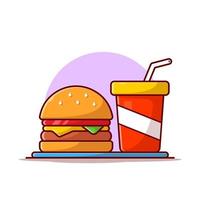 hamburger en frisdrank cartoon vector pictogram illustratie. eten en drinken pictogram concept geïsoleerde premium vector. platte cartoonstijl