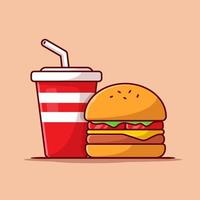 hamburger en frisdrank cartoon vector pictogram illustratie. eten en drinken pictogram concept geïsoleerde premium vector. platte cartoonstijl