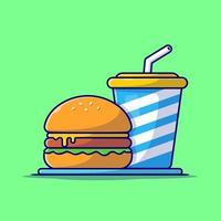 hamburger en frisdrank cartoon vector pictogram illustratie. eten en drinken pictogram concept geïsoleerde premium vector. platte cartoonstijl