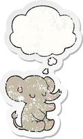 cartoon olifant en gedachte bel als een versleten versleten sticker vector