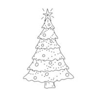 versierde kerstboom in doodle stijl. de schets is met de hand getekend en geïsoleerd op een witte achtergrond. element van nieuwjaar en kerstontwerp. schets tekening. zwart-wit vectorillustratie vector