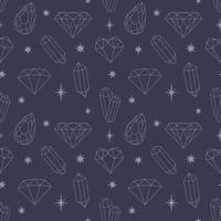 vector naadloos patroon met overzichtskristallen, diamanten, diamanten, sterren op een donkerblauwe achtergrond. voor inpakpapier, t-shirts, scrapbooking. textiel, behang, kussens, briefpapier