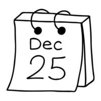 kalenderblad van 25 december in doodle-stijl. de schets is met de hand getekend en geïsoleerd op een witte achtergrond. element van nieuwjaar en kerstontwerp. overzicht drawing.black-white vectorillustratie. vector