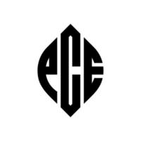 pce cirkel letter logo ontwerp met cirkel en ellipsvorm. pce ellipsletters met typografische stijl. de drie initialen vormen een cirkellogo. pce cirkel embleem abstracte monogram brief mark vector. vector
