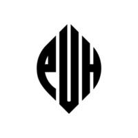 puh cirkel letter logo ontwerp met cirkel en ellipsvorm. puh ellipsletters met typografische stijl. de drie initialen vormen een cirkellogo. Puh cirkel embleem abstracte monogram brief mark vector. vector