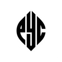 pyc cirkel letter logo ontwerp met cirkel en ellipsvorm. pyc ellipsletters met typografische stijl. de drie initialen vormen een cirkellogo. pyc cirkel embleem abstracte monogram brief mark vector. vector