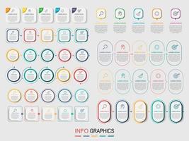 mega bundel minimale zakelijke infographics sjabloon. tijdlijn met 5 stappen, opties en marketingpictogrammen vector