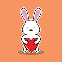 vectorillustratie van schattig wit konijn knuffelen hart vector
