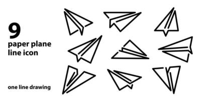een lijntekening van papieren vliegtuig icon set vector