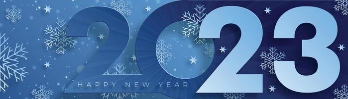 gelukkig nieuwjaar 2023, feestelijk patroon met kerstballen en sneeuwvlokken concept op kleur achtergrond vector