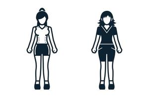 mensen, vrouwen, mode, kleding pictogrammen met witte achtergrond vector