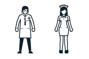 dokter, verpleegster, uniform en mensen pictogrammen vector